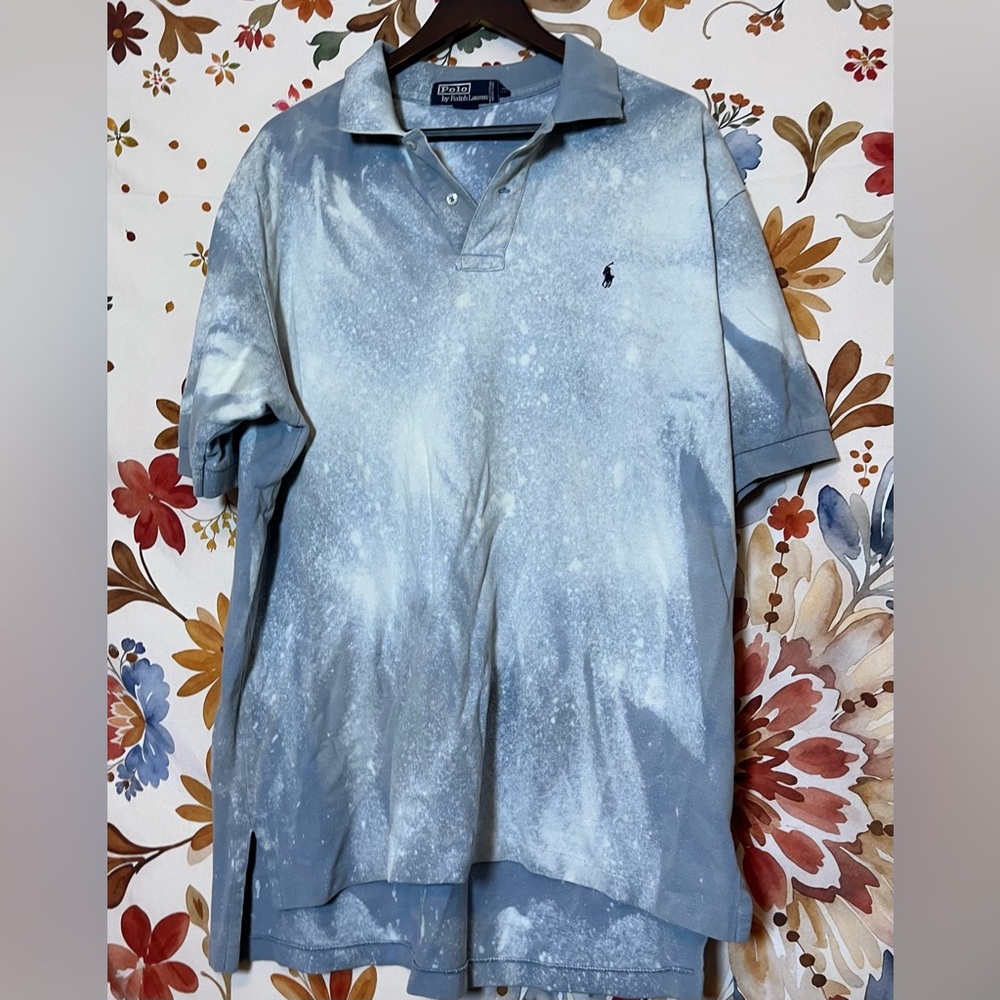 VTG Polo Ralph Lauren Men XL Blue Bleach Dye Upcycle Preppy Grunge Dad PNW Shirt
